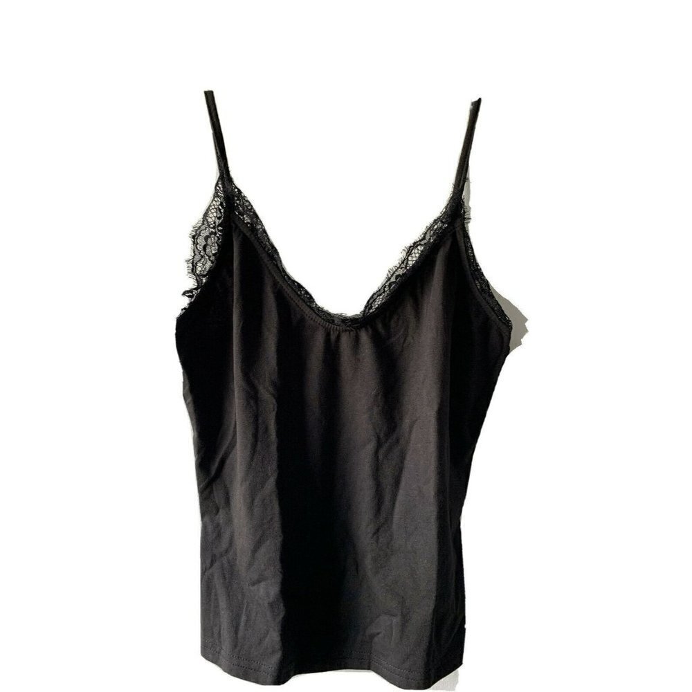 Shein Black Top Spagetti Strap Lace Trim Size S